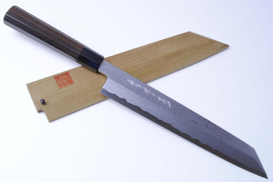 Yoshihiro High Carbon Blue Steel Damascus Kiritsuke Sushi Chefs Knife 10.5