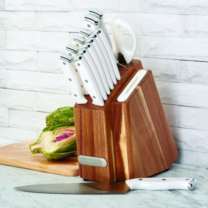 Farberware Edgekeeper Triple Riveted Slim Knife Block Set with Built in Sharpener, 14-Piece, Navy