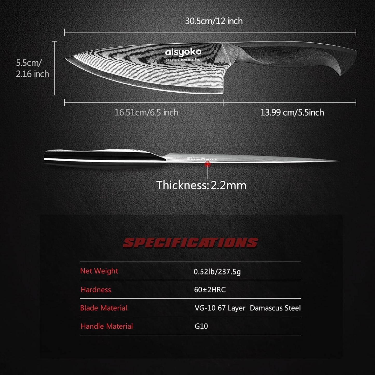 aisyoko 4.5 Inch Paring Knife, Damascus Steel Chef Knife with Ergonomic G10 Handle, VG10 High Carbon Steel, Professional Kitchen Knife for Fruit Vegetable Carving, Ultra Sharp Blades
