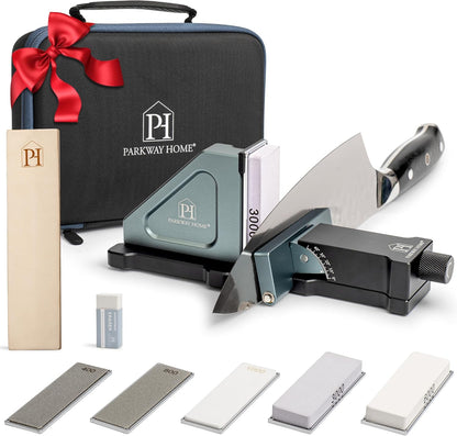 3000 & 6000 Grit Whetstone Plates Set – Extra Fine Corundum Sharpening Stones – Includes Leather Strop & Cleaning Eraser - Compatible Only with Parkway Home Adjustable Rolling Knife Sharpener