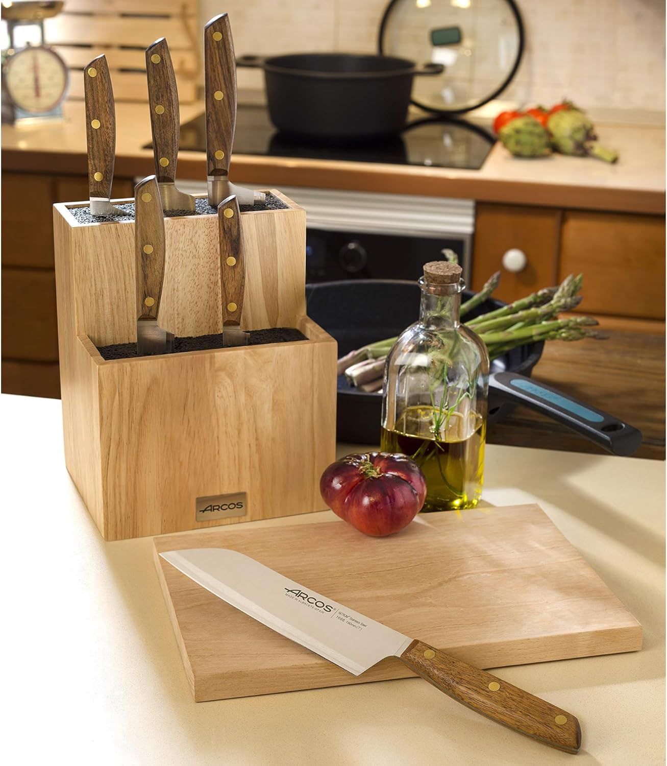 Arcos Deba Knife 7 Inch Stainless Steel. Japanese Kitchen Knife for Fish, Meat and Vegetables. Ovengkol Wood Handle 100% natural FSC and 170mm Blade. Series Nordika. Color Brown.