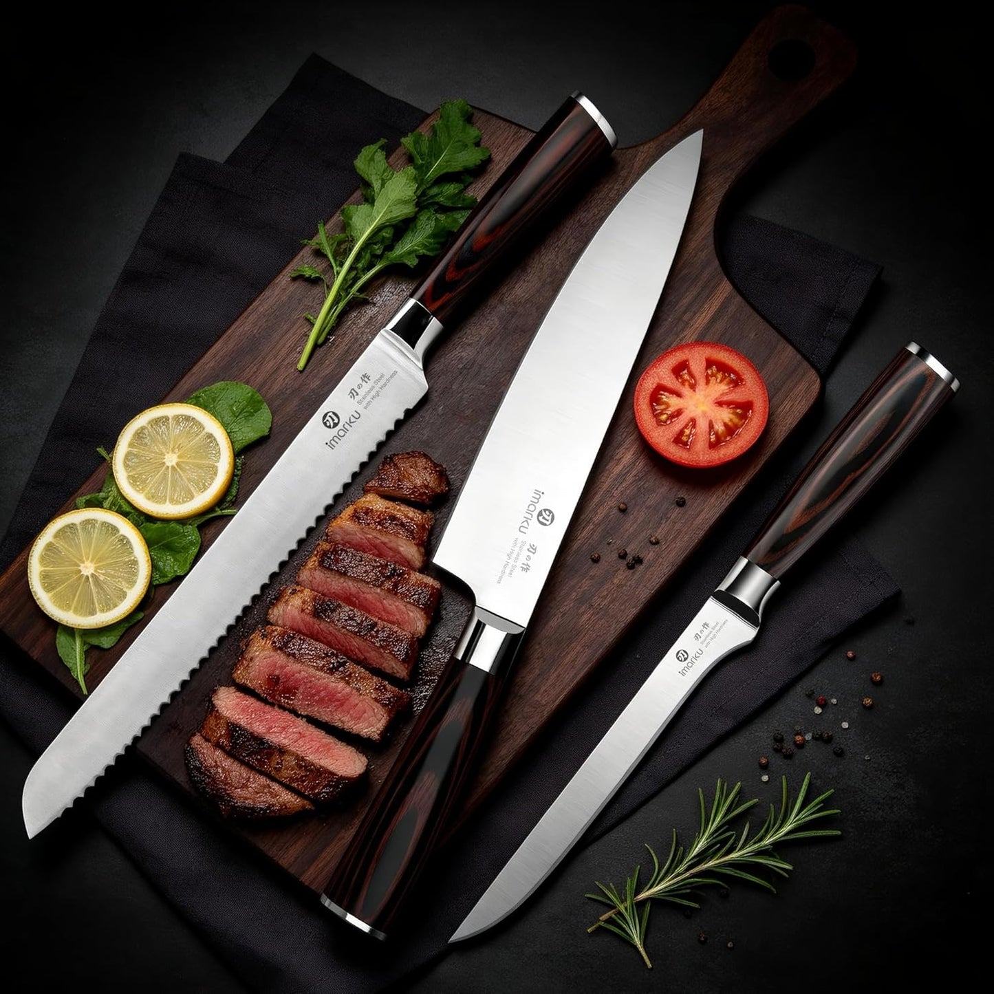 imarku 3 Pieces Knife set, Japanese HC Stainless Steel Kitchen Knife Set, Professional Chef Knife Set With Ergonomic Pakkawood Handle, Ultra Sharp Knives Set for Kitchen & Home Cooking, Gifts Box