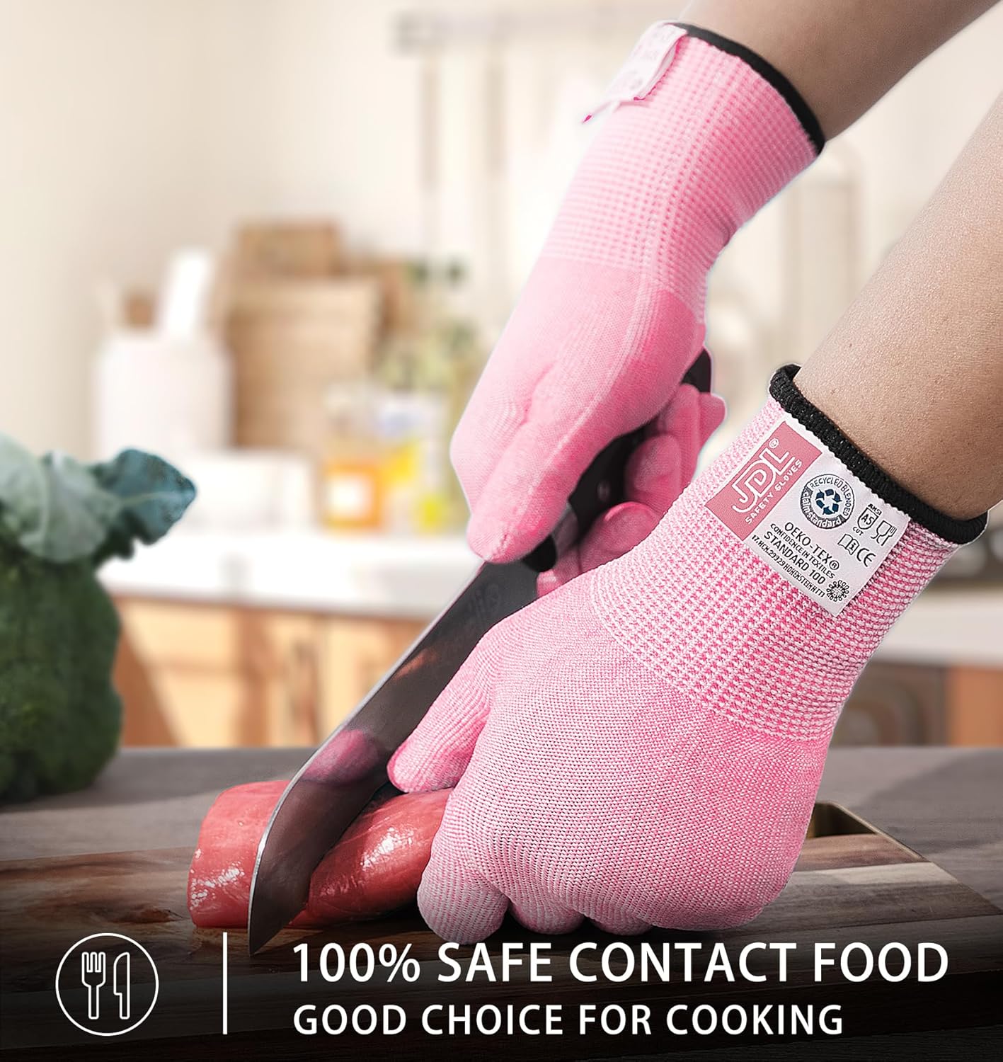 JDL ANSI A6 Cut-Resistant Gloves for Women, Food Grade, Knife Protection, Glass Handling, Superior Comfort & Lightweight, Pink, Small