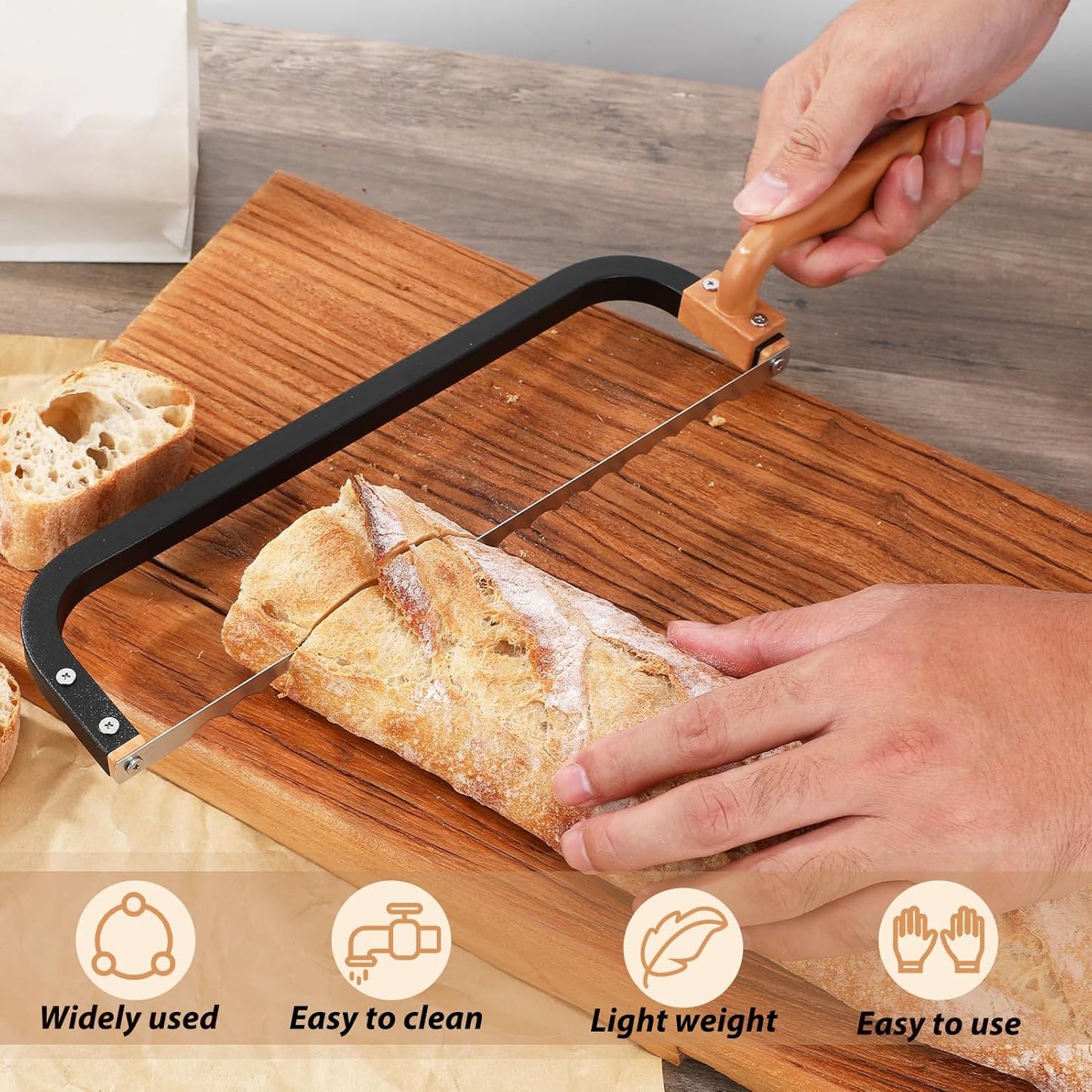 Bread Knife for Homemade Bread Bow Knife 16", Bread Saw Sourdough Slicer Aluminum Alloy Sourdough Cutter Suit for Left & Right Handed People to Cut Baguettes Vegetables Fruits 1Count