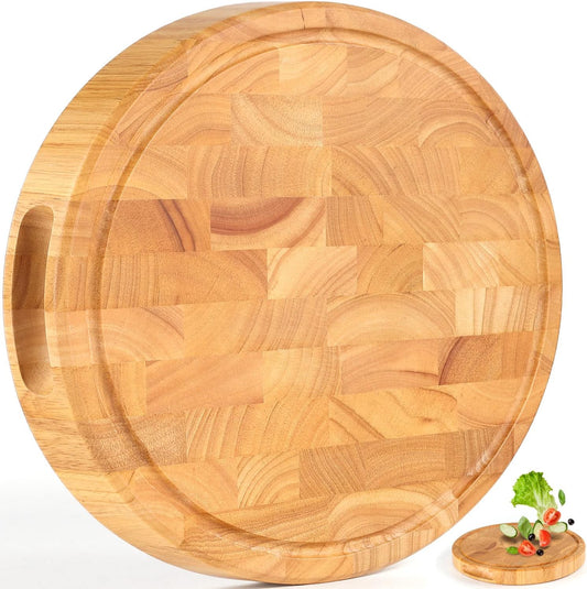 End Grain Cutting Board, Extra Large & Thick, End Grain Built-In Compartment and Juice Canal, Heavy Duty Chopping Board, Thick Carving Board for Bread Fruits Meat (17x13 Inches)