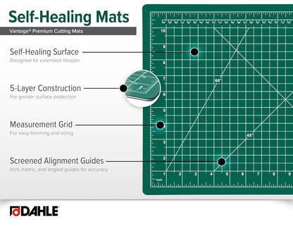 Dahle Vantage 10680 See-Through Premium Self-Healing Cutting Mat, 9"x12", 1/2" Grid, 5 Layers for Max Healing, Perfect for Crafts & Sewing, Clear