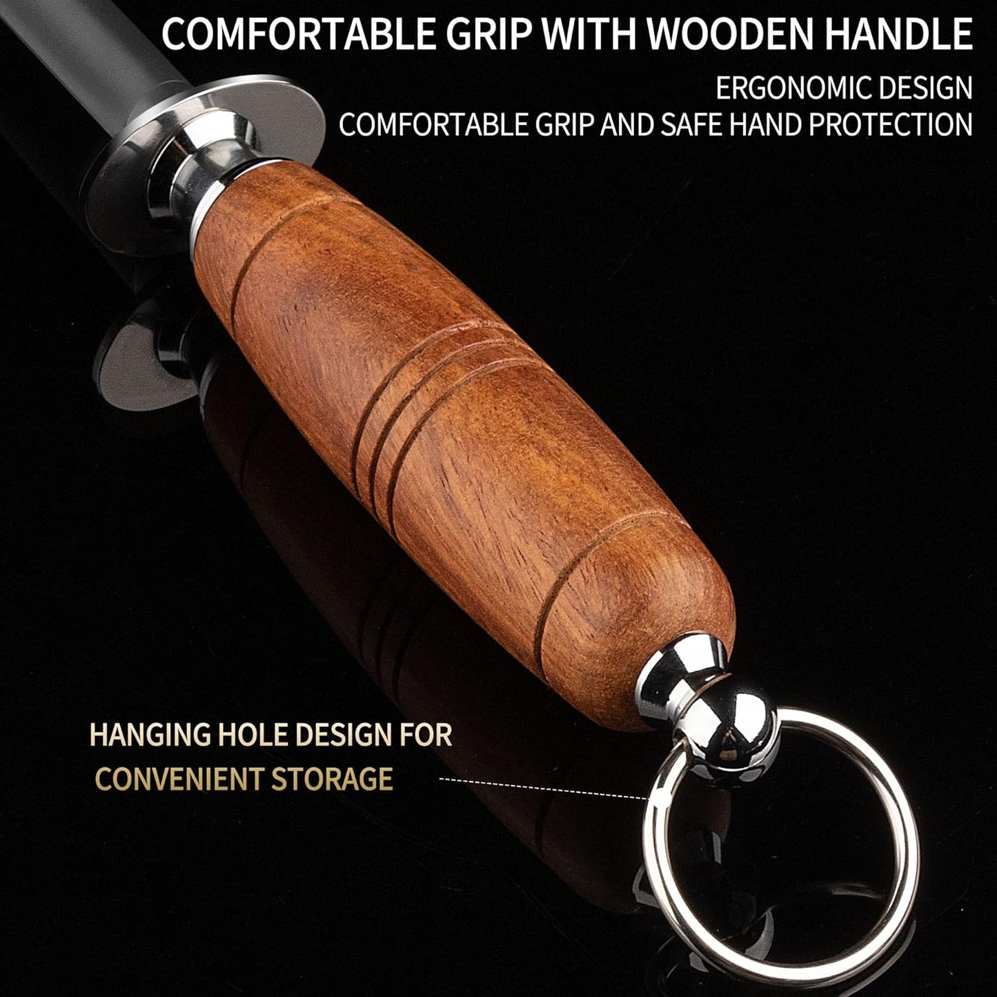 Professional Knife Sharpener Rod - 12IN Honing Steel, Kitchen Sharpening Rod with Rosewood Handle Honing Steel for Knives