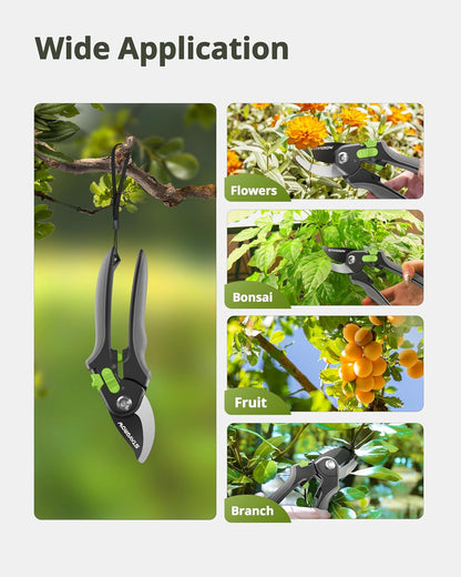 2pcs 6.5" Pruning Shears for Gardening, Ultra Sharp Garden Scissors for Precise Cuts, Stainless Steel Bonsai Clippers with Spring Loaded, 6.5 Inch Garden Shears (1pc Straight & 1pc Curved)