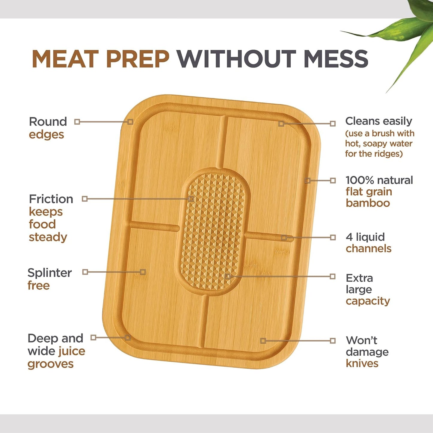 Meat Cutting Board - Extra Large Bamboo Carving Board, 18 x 13 Thick Butcher Block Cutting Board with Deep Juice Groove, Non Slip Center, Reversible Board for Steak, Brisket, Turkey, Grilling BBQ Prep