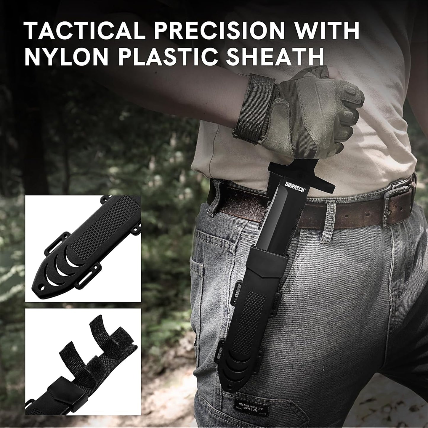 Dispatch Fixed Blade Hunting Knife with Sheath, 12-inch Survival Knives for Men Tactical Bowie Knife with Non-Slip Handle for Bushcraft, Outdoor Camping