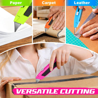 Box Cutter Retractable, Heavy Duty Zinc Alloy Utility Knife, Razor Knife for Cardboard, Boxes and Cartons, Vinyl, Carpet, Leather, Box Opener for Home & Office, Extra 10 Replacement Blades