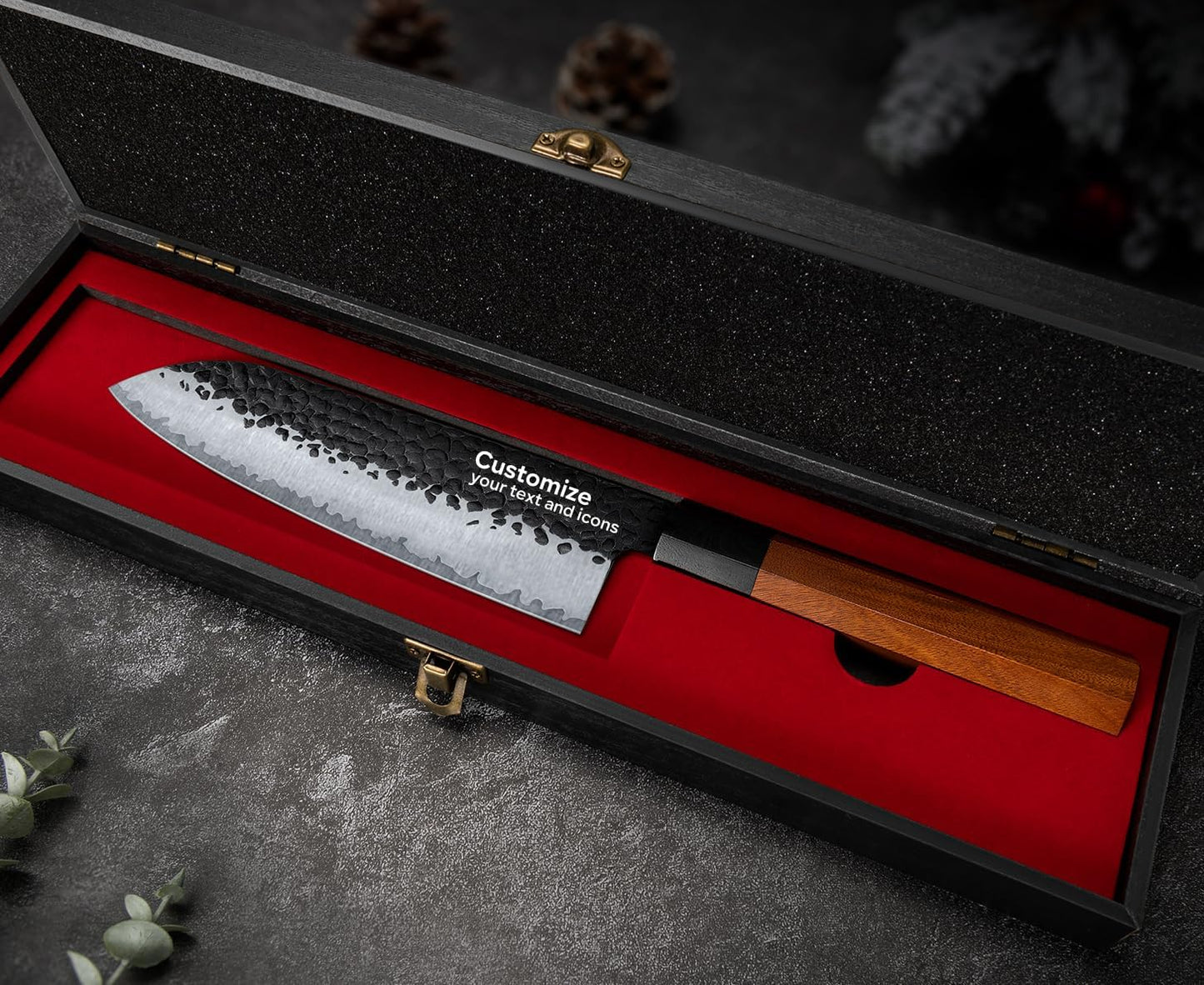 FAMCüTE Japanese Knife Block Set, Hand Forged 5-Layer 9CR18MOV Clad Steel Ultra Sharp Kitchen Knives with Wooden Storage & Rosewood Handle, Includes Chef, Santoku, Nakiri, Fruit Knife for Home Mom/Dad