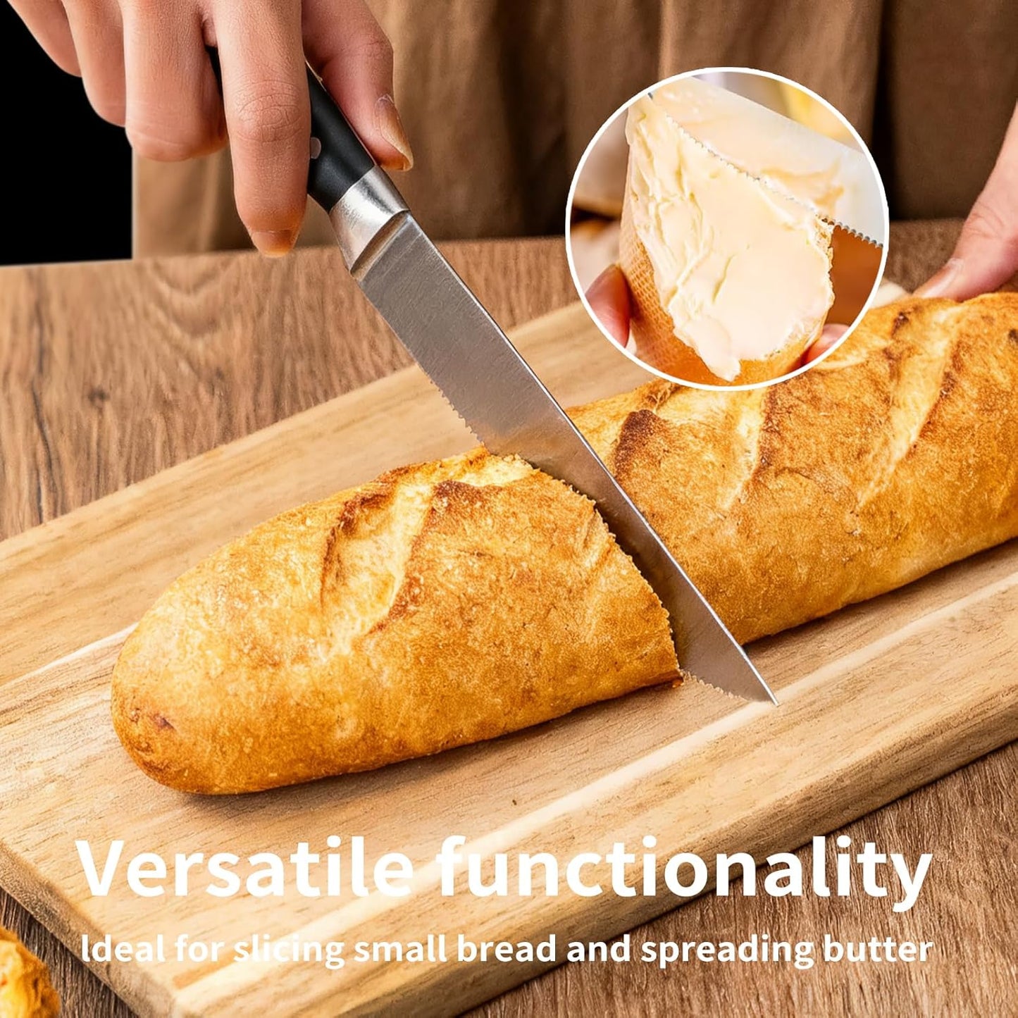 4.5 Inch Steak Knife Set of 4, Knives Set for Kitchen, Paring Knife, Stainless Steel Serrated Knife, Lacquered Wood, Black