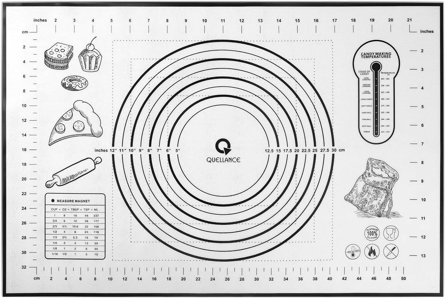 Silicone Pastry Baking Mat Dough - 16x24Inch Large Non Stick Slip Cookie Bread Rolling Mats Sheet, Kitchen Counter Kneading Cooking Board Pad Matt with Measurement for Pie Pizza Cookies Fondant Making