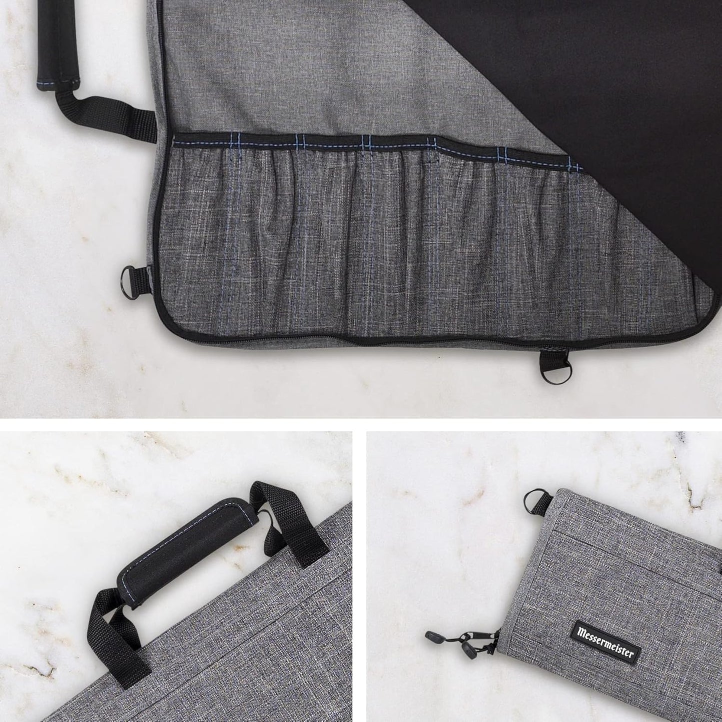 Messermeister Preservation 8-Pocket Knife Luggage, Heather Gray - 8 Elasticized, Reinforced Pockets for Culinary Tools - Holds Up to 18” Knife - Made From 100% Recycled Water Bottles