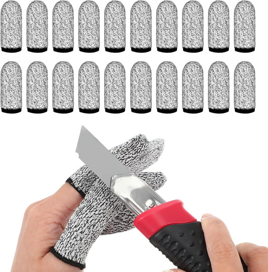 20 Pcs Cut Resistant Finger Cots Thumb Guards Sleeve Gloves Protector Reusable Fingertip for Kitchen Food Cutting Work Garden Sculpture Carving Grinding Stained Glass Breathable Non Slip
