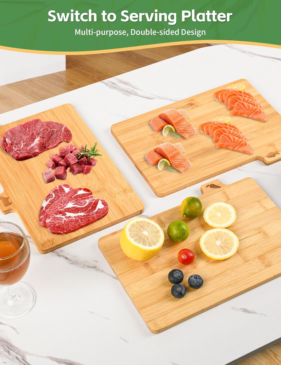 Bamboo Cutting Board Set with Meatal Stand, Lexda 4PCS Eco-Friendly Labeled Tabs Cutting Board, Durable Kitchen Cutting Boards For Chopping Fruit, Meat, Cheese, Veggies - 11" x 8"