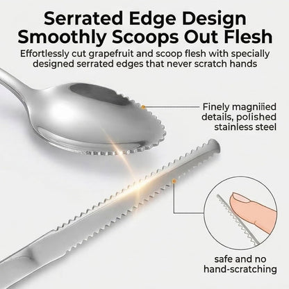 3-Piece Grapefruit Spoons and Knife Set, Stainless Steel Serrated Citrus Utensils with Curved Blade, Mirror Polished Kitchen Gadgets for Kiwi, Avocado, Dessert & Ice Cream, Dishwasher Safe