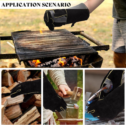 16" Leather Forge Welding Gloves, 932℉ Heat/Fire Resistant, Multi-Use Mitts for TIG/MIG Welding, BBQ, Oven, Baking, Furnace, Beekeeping, Animal Handling & Stove Safety，Ambidextrous