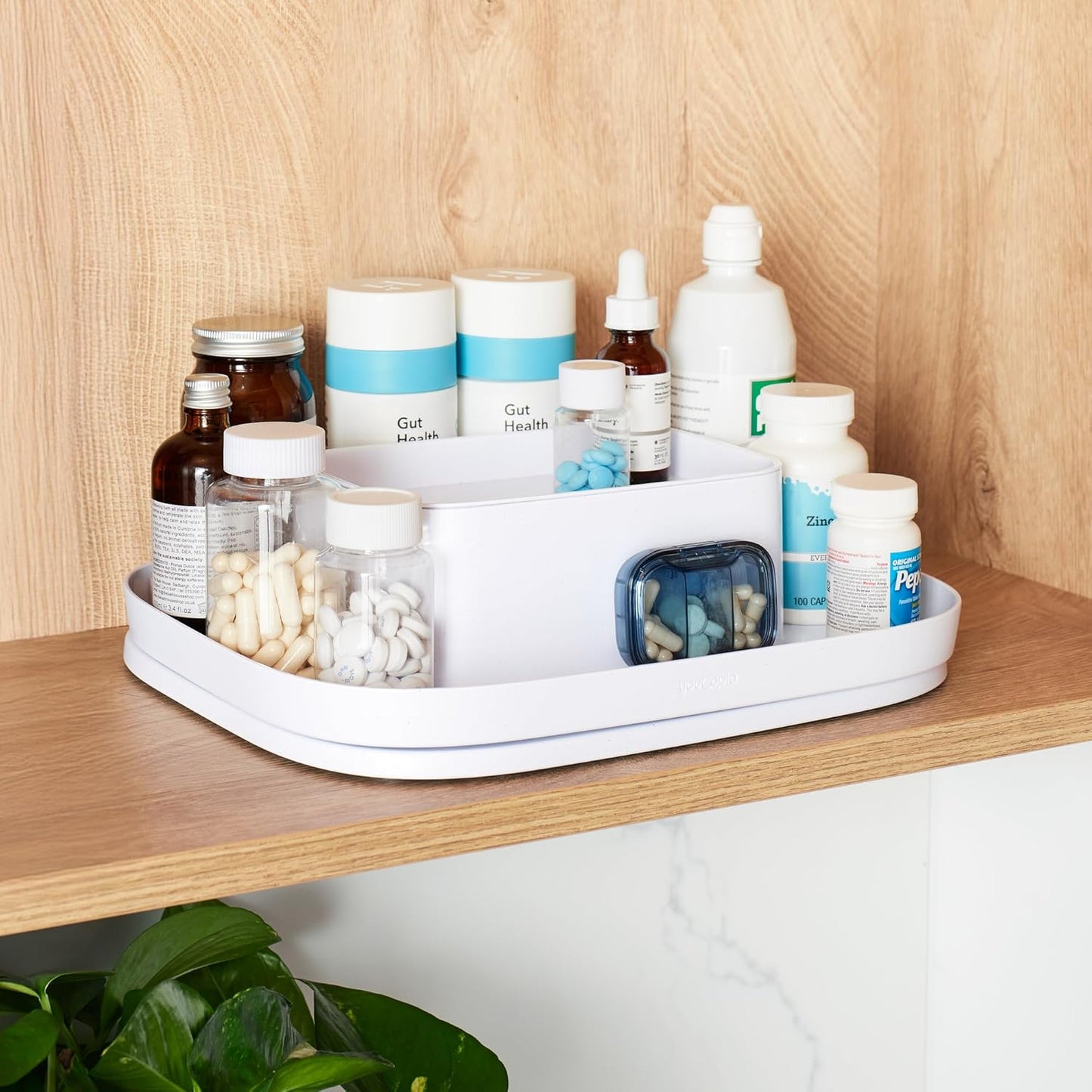 YouCopia MagicTrack Rectangle Lazy Susan Turntable: Kitchen & Bathroom Pantry, Cabinet & Countertop Storage Organizer with 360° Spin, Non-Slip, White Speckled BPA-Free