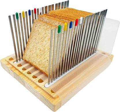 Wooden Bread Slicer for Homemade Bread, Stainless Steel Bread Slicing Guide with 20 Liners, 2 Thickness Cutting Guide with Crumb Tray, 7in Adjustable Width for Bread (7inch Slicer)