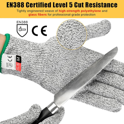 2 Pairs Cut Resistant Gloves Level 5 Protection, Food Grade Cut Proof Gloves, Safety Anti Cutting Glove For Cooking Meat, Oyster Shucking, Mandoline, Chefs, Food Prep, Carving, Butcher (M+L)