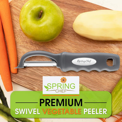 Spring Chef Premium Swivel Vegetable Peeler, Soft Grip Handle and Ultra Sharp Stainless Steel Blades - Perfect Kitchen Peeler For Veggie, Fruit, Potato, Carrot, Apple - Black