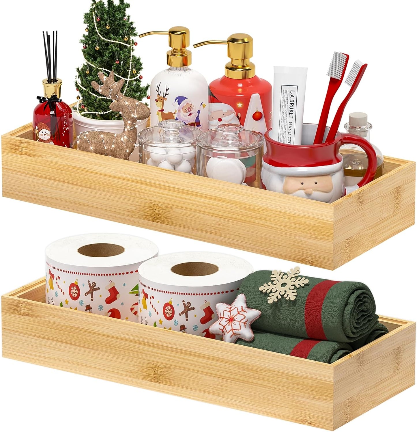 Kitchen Drawer Organizer Bins, Stackable Bamboo Deep Drawer Organizer for Silverware, Utensils, Cutlery, Flatware, Junk Drawer, Dresser, Bathroom, 12" x 3" x 2.5" (Set of 2)