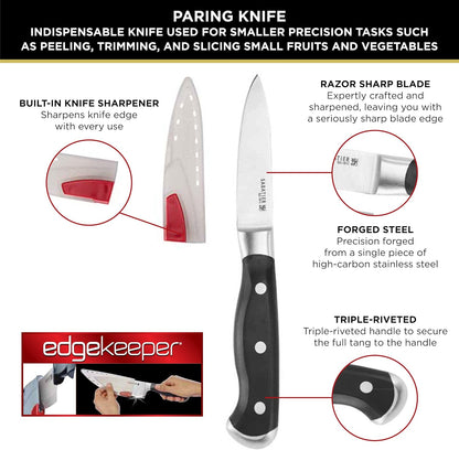 Sabatier Forged Stainless Steel Chef Knife with Edgekeeper Self-Sharpening Blade Cover, High-Carbon Stainless Steel Kitchen Knife, Razor-Sharp Knife to Cut Fruit, Vegetables and more, 8-Inch, Black