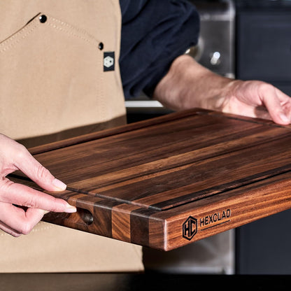 HexClad Medium Walnut Cutting Board, Double-Sided with Juice Groove & Recessed Handles, Durable, Scratch-Resistant Hardwood, Great for Chopping, Carving & Serving, 11.75"x15.75"