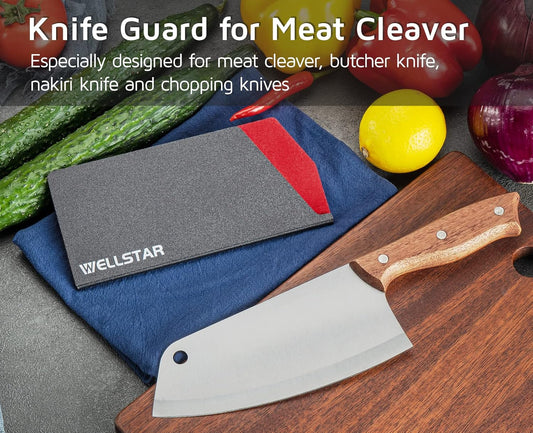 WELLSTAR Big Knife Edge Guard, Wide Meat Cleaver Knife’s Blade Covers, BPA Free ABS Protective Blade Sheath, Non-Scratch Felt Lining Butcher Chef Knife Cover (Knives not included)