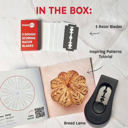 KneadAce Upgraded Extractable & Magnetic Bread Lame Dough Scoring Tool - Professional Sourdough scoring tool for Sourdough Bread baking & Bread Making Tools - Scoring Patterns booklet & 5 Razor Blades