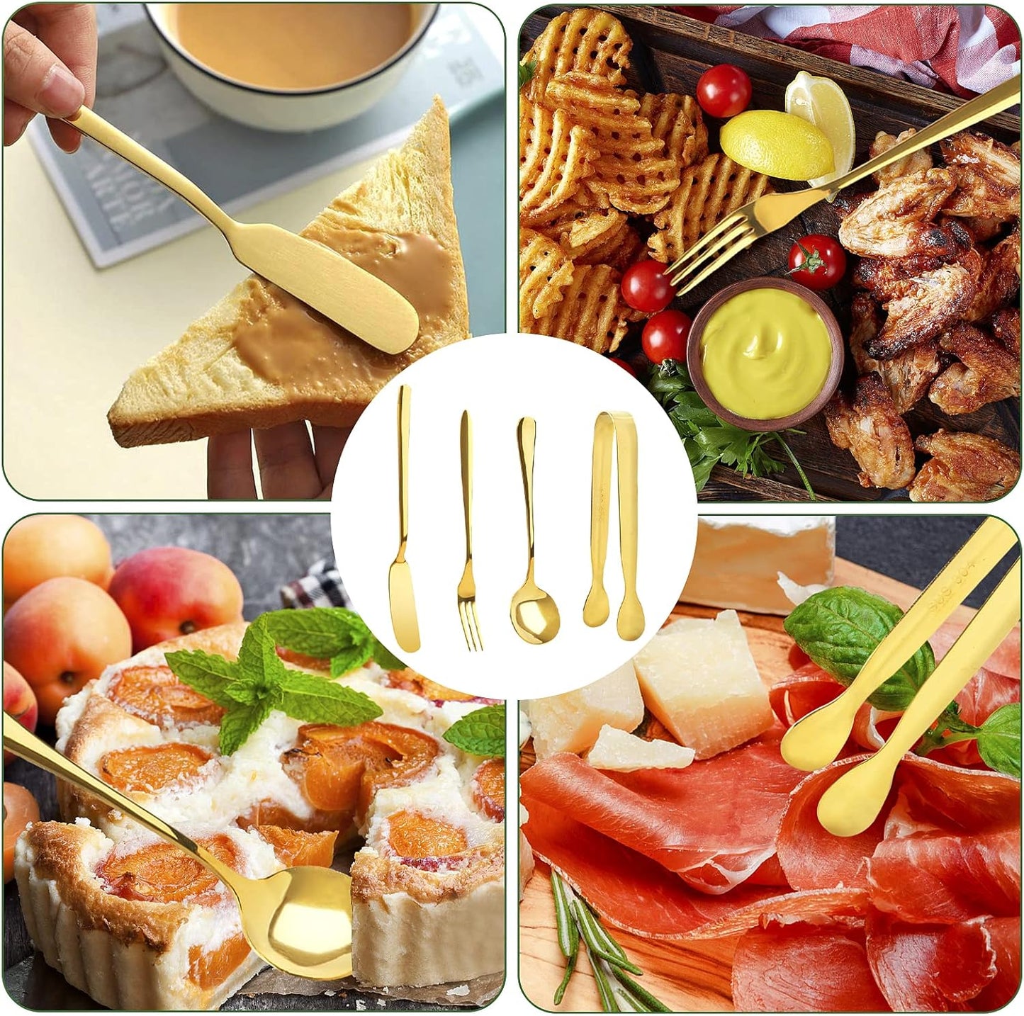 Charcuterie Board Accessories, 18 Pcs Silver Stainless Steel Spreader Knives Set Include Mini Serving Tongs, Cheese Butter Knives, Spoons, Forks, Honey Dippers