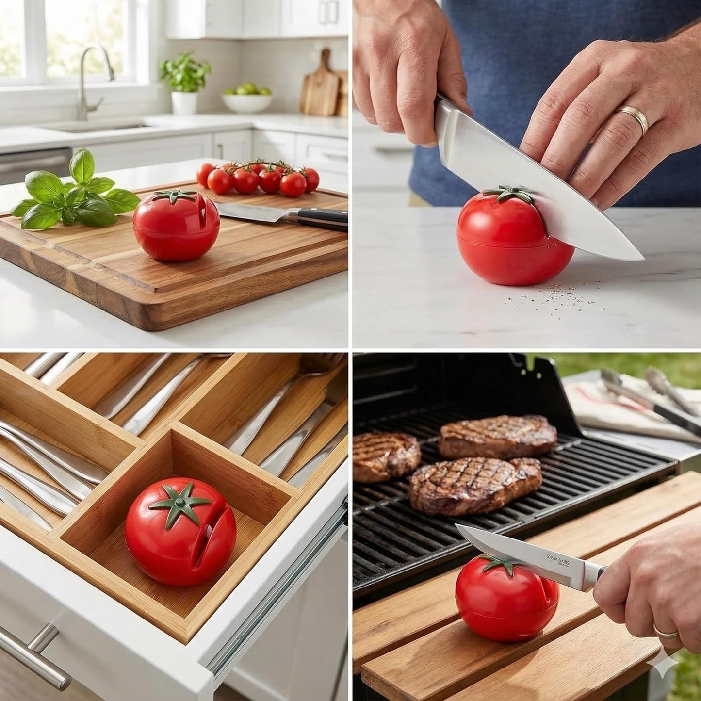 Manual Knife Sharpener, Tomato Shaped Kitchen Knife Sharpening Tool - Cute Compact Design, Easy Grip Non-Slip Base, Portable Home Kitchen Sharpener for Chef Knives and Cooking Tools