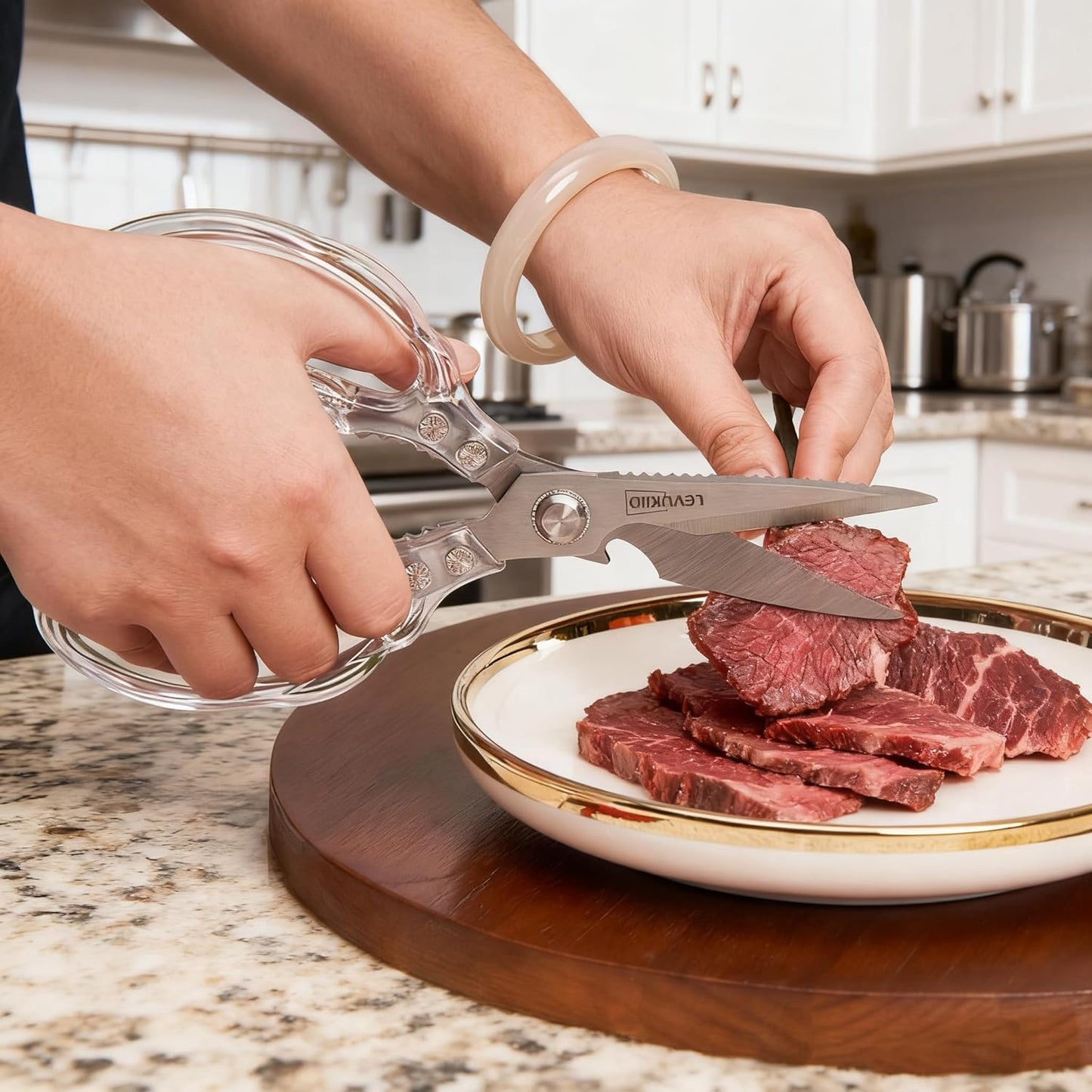 Rust-Resistant Kitchen Scissors, Transparent and Stylish Handle, Suitable For Cutting Various Foods and Their Packaging, Suitable For Large Hands,Colorful Blade