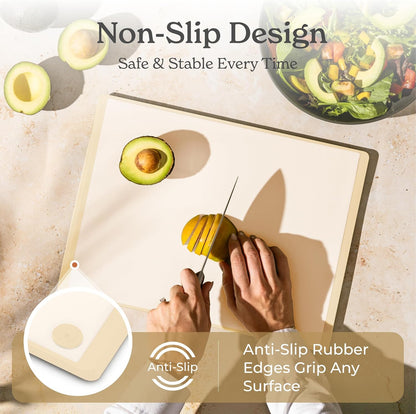 SMIRLY Plastic Cutting Board Set with Holder 3 Pieces, Non-Slip Dishwasher Safe Chopping Boards for Kitchen, Black & White