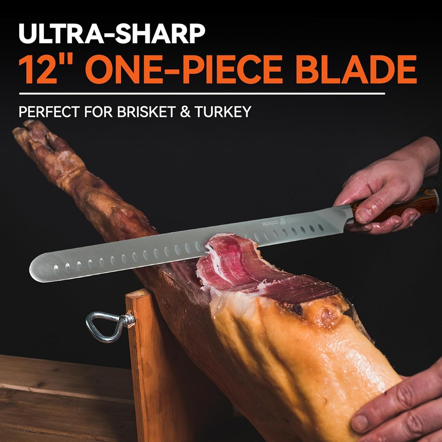 TUO Carving Knife, 12 inch Brisket Knife for Cutting Meat, Slicing Through Roast & Bacon, Sharp German Steel, Ergo Pakkawood Handle, BBQ Gifts for Men