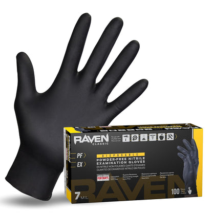 Raven Powder Free Nitrile Disposable Gloves 7 Mil - XL Latex Free, Chemical + Puncture Resistant, Textured Grip, Single Use for Automotive, Industrial, Janitorial, MRO, Food Service 66519