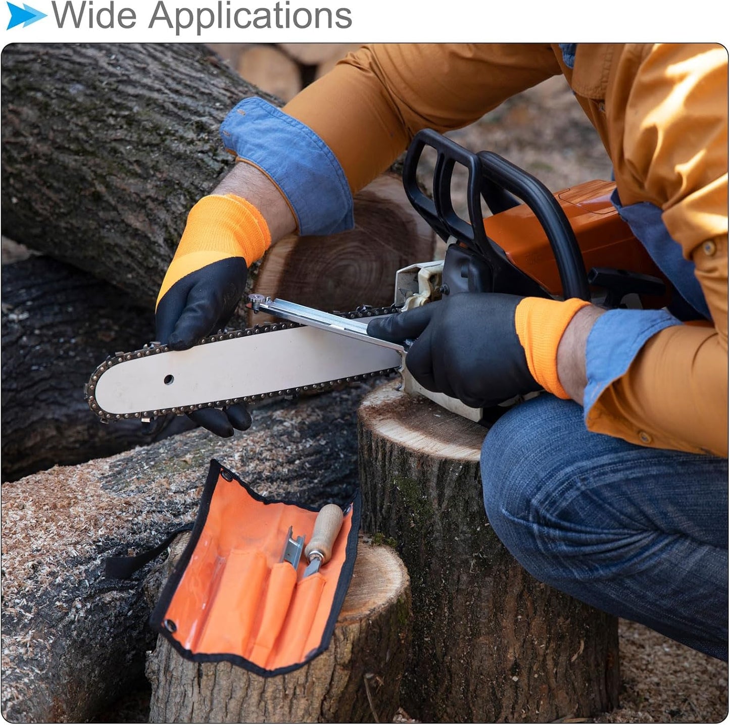 Chainsaw File Holder, 3/16" (4.8mm), Chrome Steel Round Sharpener Files with Angle Guides - (Applications: for Sharpening Chain Saws), 2pieces