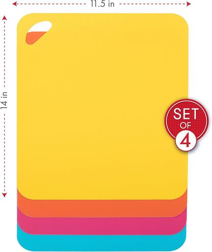 Dexas Heavy Duty Cutting Board Grippmat, Flexible Cutting Boards for Kitchen, Set of 4, Non Slip Plastic Board Cutting Mat Small Size 5.5 x 8, Blue, Green, Yellow, Red Set, Kitchen Gadgets