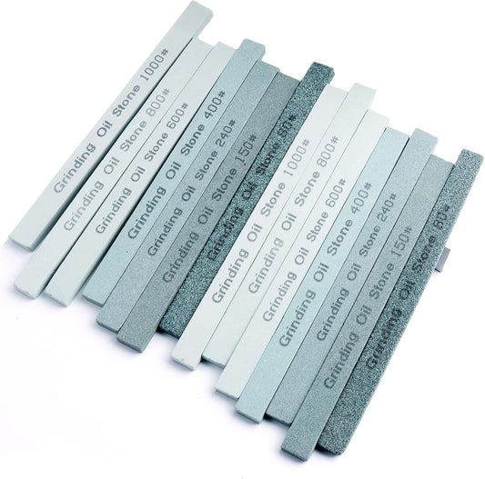Sharpening Stone Sticks,14pcs Flat Square Green Carbon Oilstone Sanding Stone for Sharpening Cutting tools, Honing Steel Tool (5.9 * 0.47 * 0.24Inch)