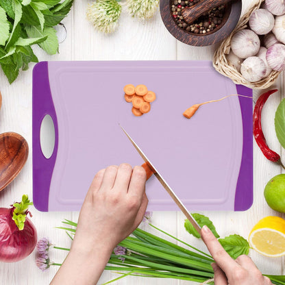 Neoflam 4 Piece Plastic Coded Cutting Board Set plus Organizer with Food Icon, Microban Protection, Extra Large, BPA Free, Juice Groove, Non Slip, Dishwasher Safe, Multicolor