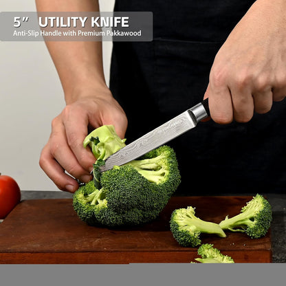Professional Kitchen Chef Knife sets, Razor Sharp Premium High Carbon German Steel 3 pcs Knife Set, Ergonomic Forged Pakkawood Handle, Chef, Santoku & Utility Knife, With Premium Gift Box, for Family