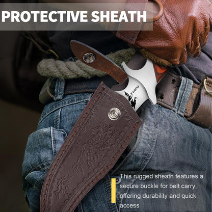 Purple Dragon Camping Fixed Blade Knife with Sheath,6 Inch Outdoor Knife Full Tang 440C Steel Bushcraft Knives with Redwood Handle-Outdoor Gear Christmas Gift for Men and Women Black