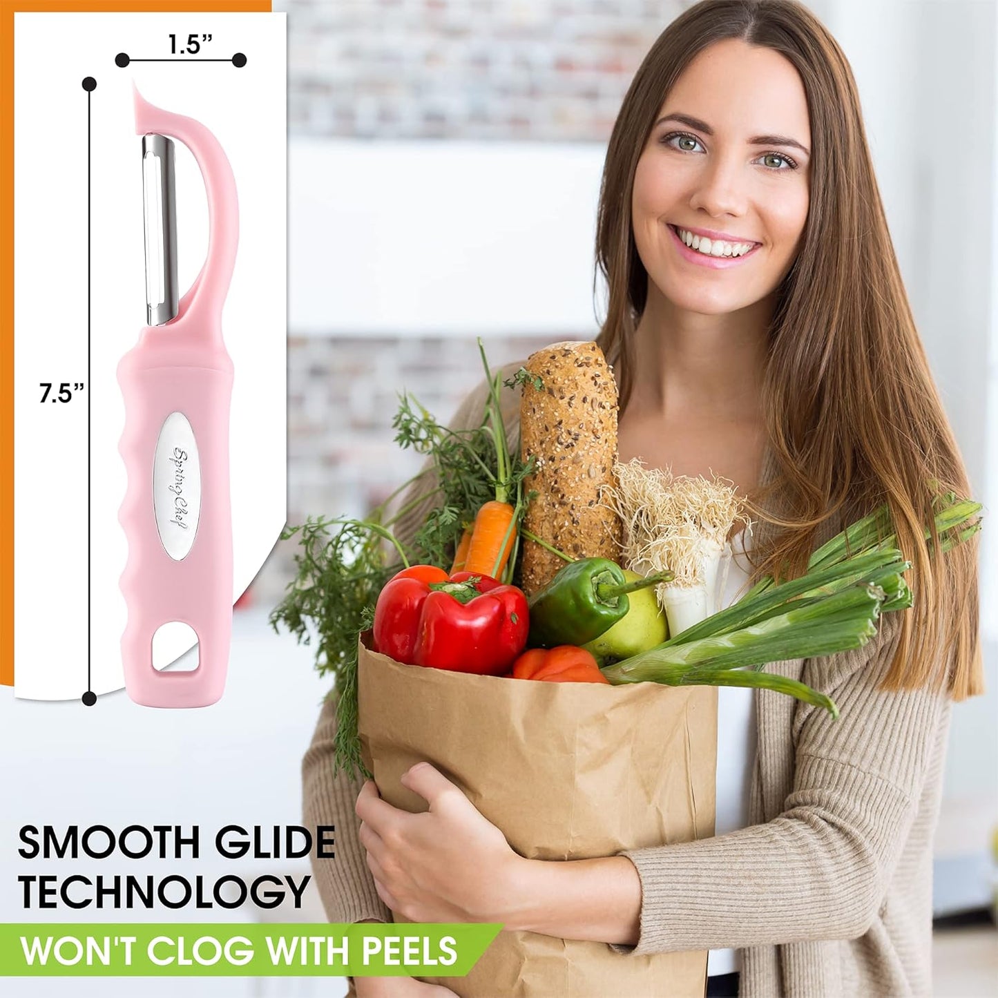 Spring Chef Premium Swivel Vegetable Peeler, Soft Grip Handle and Ultra Sharp Stainless Steel Blades - Perfect Kitchen Peeler For Veggie, Fruit, Potato, Carrot, Apple - Black