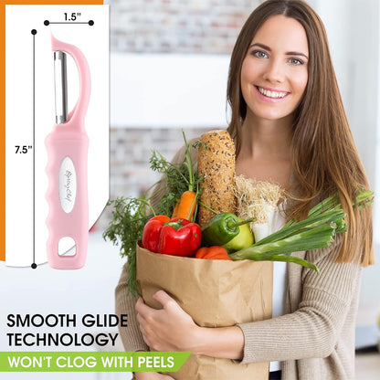 Spring Chef Premium Swivel Vegetable Peeler, Soft Grip Handle and Ultra Sharp Stainless Steel Blades - Perfect Kitchen Peeler For Veggie, Fruit, Potato, Carrot, Apple - Black