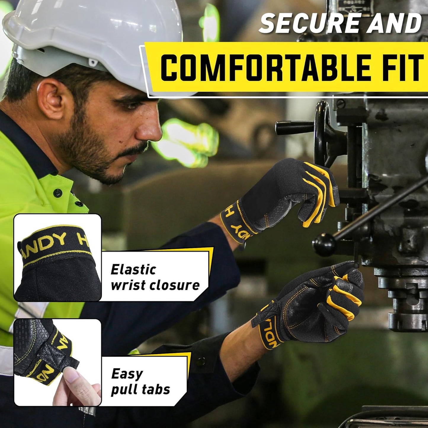 HANDLANDY Work Gloves for Men & Women, Utility Mechanic Working Gloves Touch Screen, Flexible Gardening Gloves for Yard