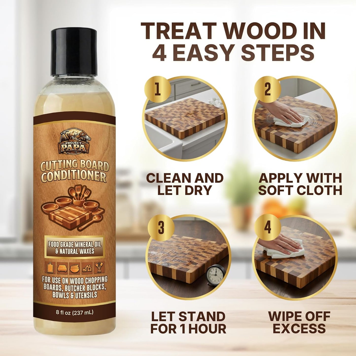 Butcher Block Conditioner 16 fl oz - Food Grade Mineral Oil and Beeswax Wood Cutting Board Conditioner for Butcher Blocks, Bowls & Utensils - Food Safe Natural Formula - Made in the USA