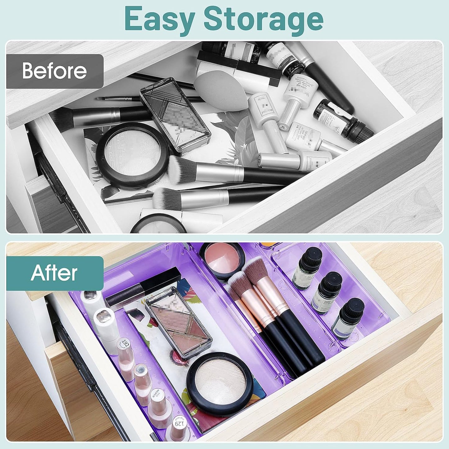 WOWBOX 25 PCS Clear Plastic Drawer Organizer Set, 4 Sizes Desk Drawer Divider Organizers and Storage Bins for Makeup, Jewelry, Gadgets for Kitchen, Bedroom, Bathroom, Office