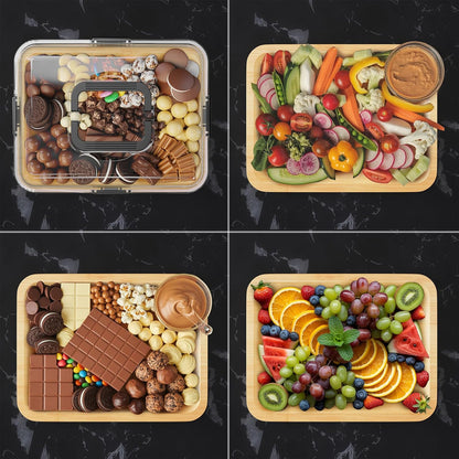 SpaceAid Charcuterie Board with Clear Lid, Portable Travel Cheese Cutting Boards for Picnic Accessories, Bamboo Serving Tray with Lids, House Warming Gifts, Black Handles, 8 Compartments